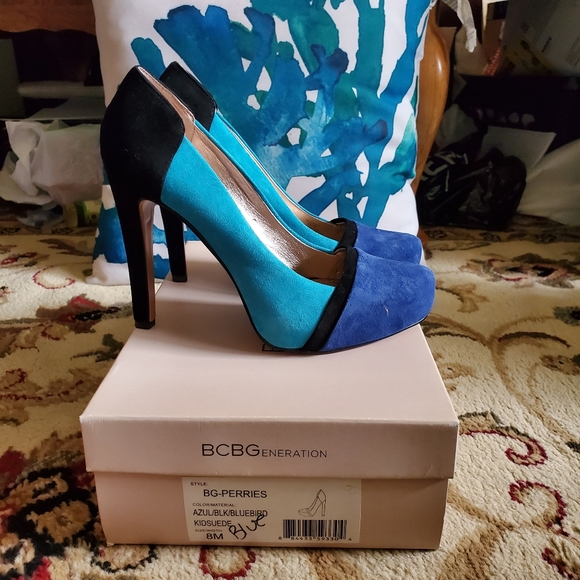 BCBGeneration Blue Suede Heels - Picture 1 of 4
